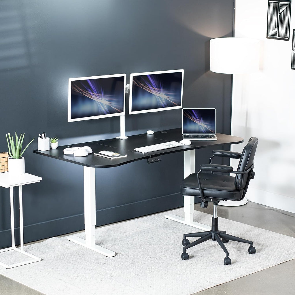 VIVO Electric 63 x 32 in Dual Motor Standing Desk, Memory Height Adjustment, 2B Series, Black Carbon Fiber Top White Frame, DESK-KIT-2W1R