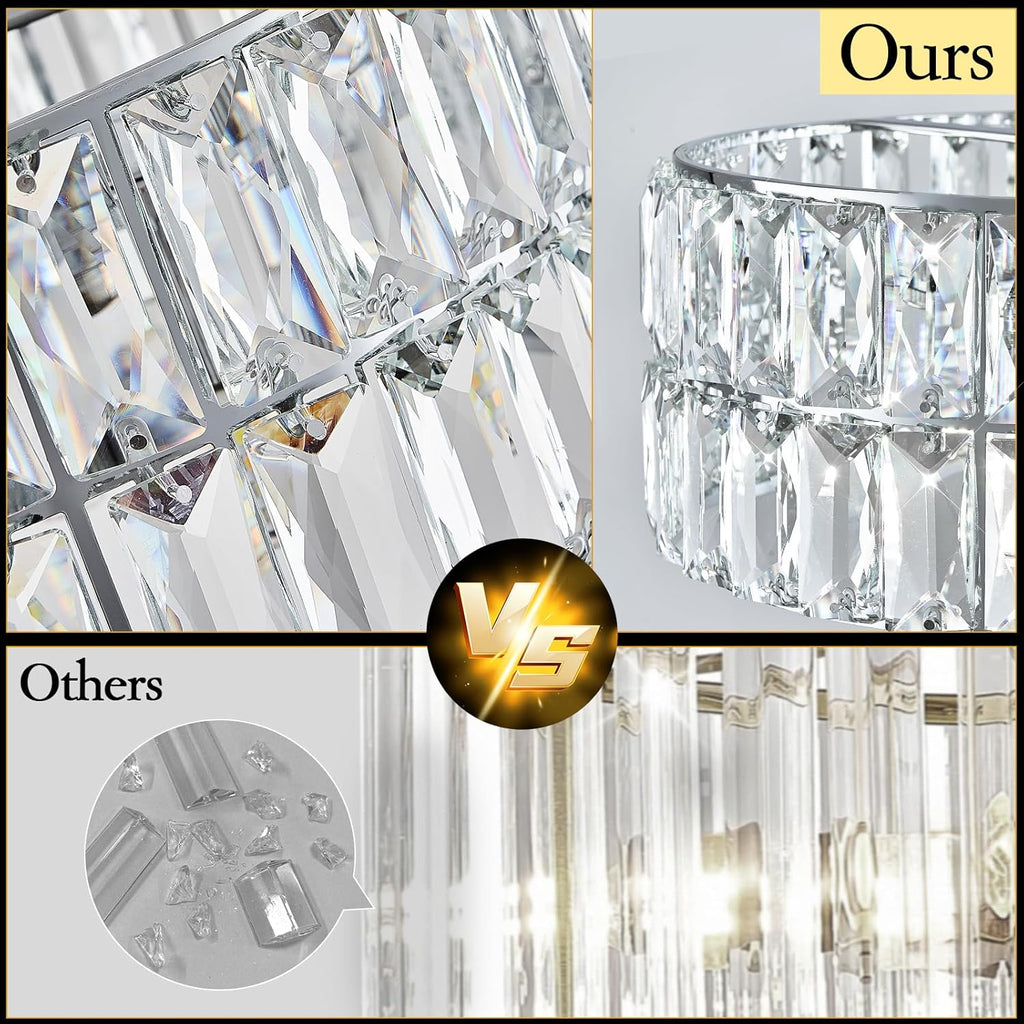 CATINER Modern Crystal Chandelier 18'Chrome Semi Flush Mount Ceiling Light Fixtures 6-Lights Drum Crystal Pendant Lighting for Dining Room Foyer Bedroom Living Room