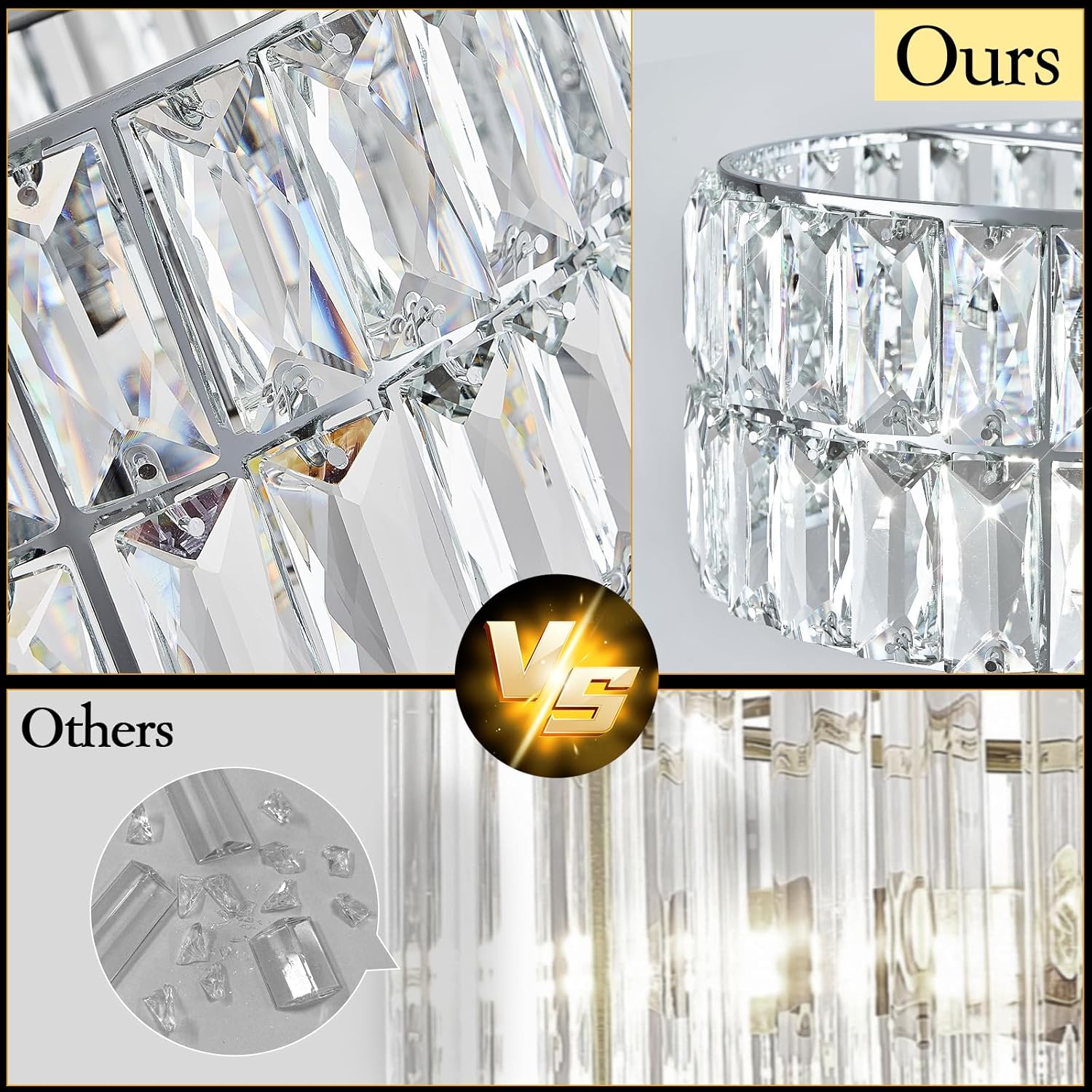 CATINER Modern Crystal Chandelier 18'Chrome Semi Flush Mount Ceiling Light Fixtures 6-Lights Drum Crystal Pendant Lighting for Dining Room Foyer Bedroom Living Room
