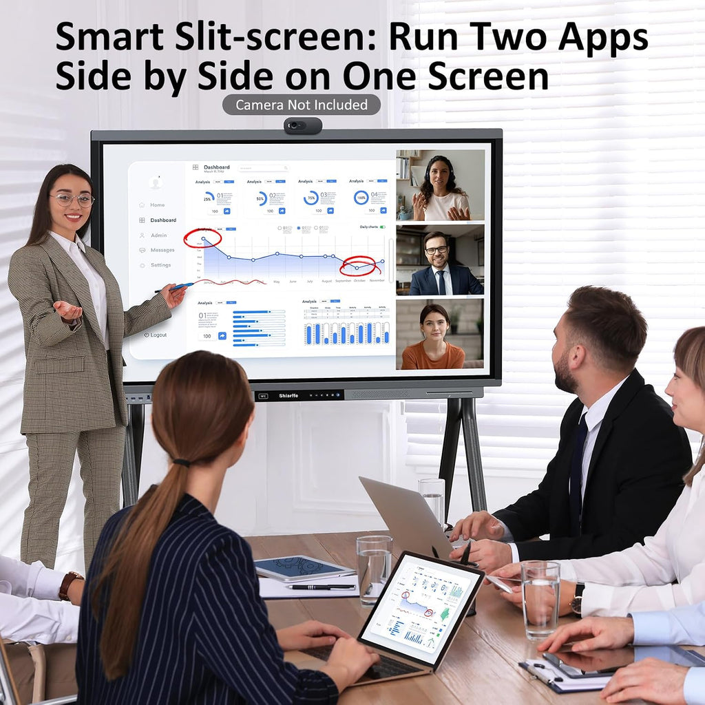 Shiarffe R9 Smart Board 55 Inch 4K Interactive Whiteboard All-in-One Touchscreen Digital Display 16GB RAM + 256GB Storage Built-in 60W Speaker for Classroom Hybrid Work (Board Only)