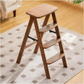 Solid Wood Folding Stool with Footrest Design Reinforced Plywood Construction Home-use Foldings Chair Triangular Load-bearing Structure Thickened Hardware Fittings Non-slip Foot Pads Rounded Edges