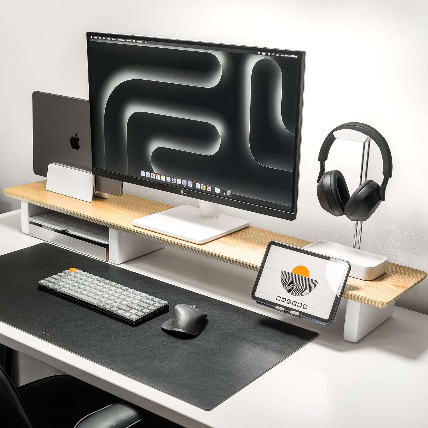 Raico Desk Cockpit Shelf Monitor Stand System Dual Screen Setup Wood Large Desk Accessory Organizer Unit (Oak, Full Length v2 | 45.7 Inches)