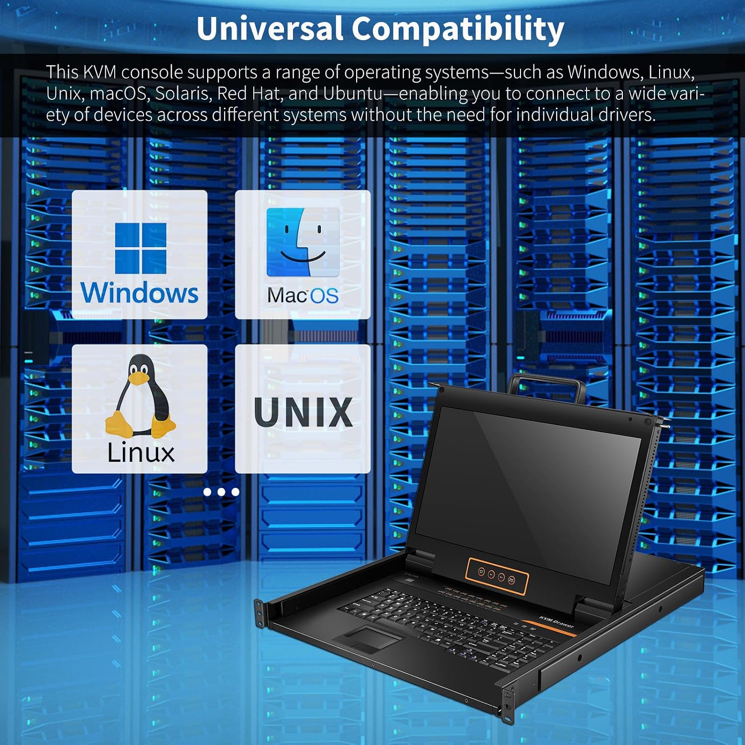 16 Port HDMI Rack Mount KVM Console 17.3-Inch 1080P with HDMI KVM Cables, Standard 1U Height KVM Switch Drawer+ Rackmount Monitor+ Keyboard+Touchpad, OSD/Hotkey/Button Switching, Fits 19'' Rack