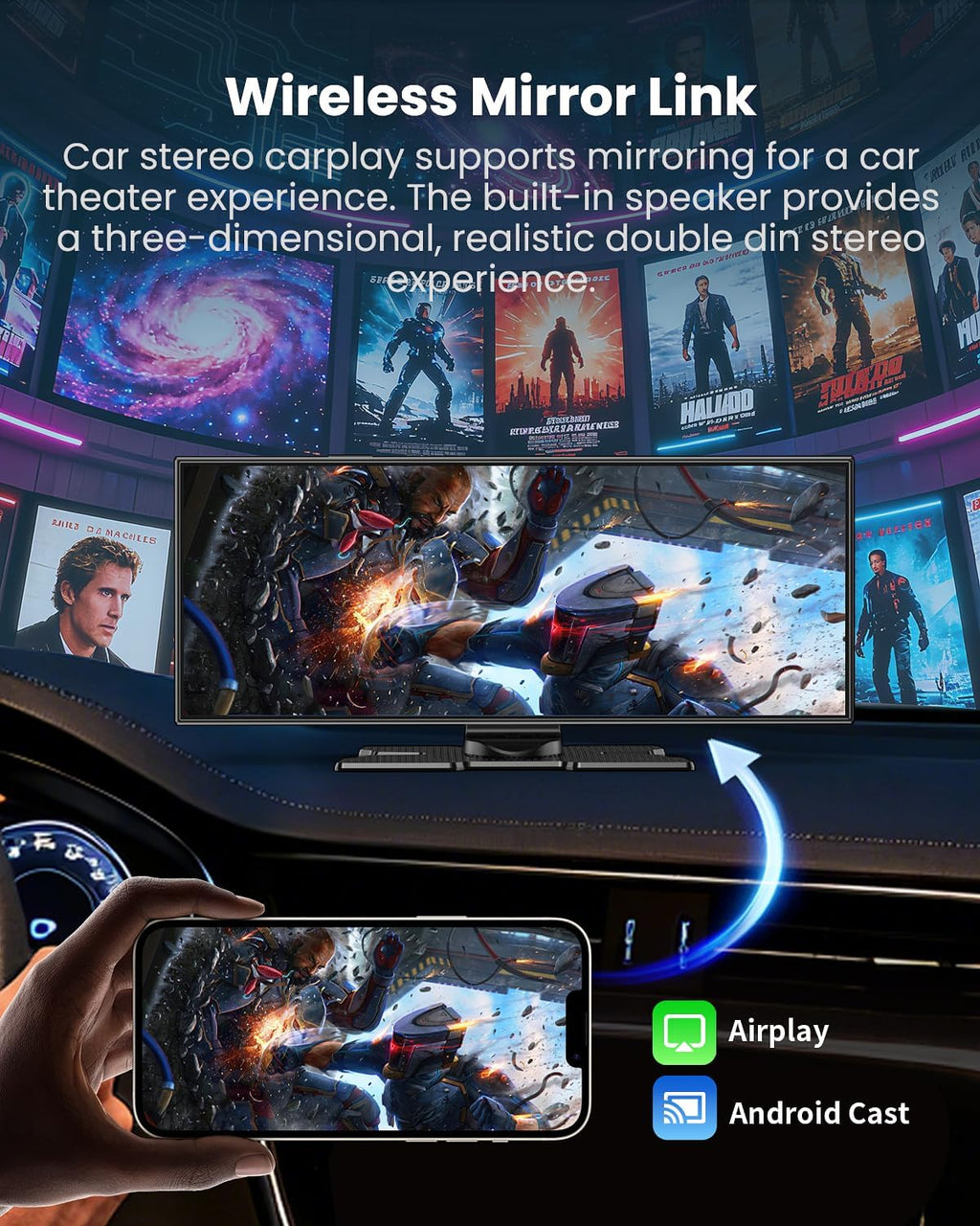 11.5' Wireless Carplay Screen for Car, Portable Apple Carplay & Android Auto Touch Screen, 4K Dash Cam/App Control/Backup Camera/Mirror Link/Voice Control/GPS/Bluetooth,for All Vehicles