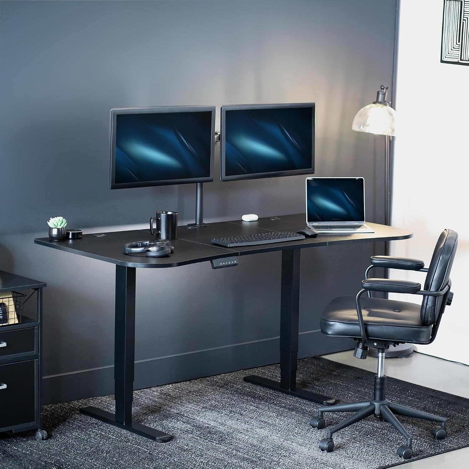 VIVO Electric 63 x 32 in Dual Motor Standing Desk, Memory Height Adjustment, 2B Series, Black Top Black Frame, DESK-KIT-2B1B