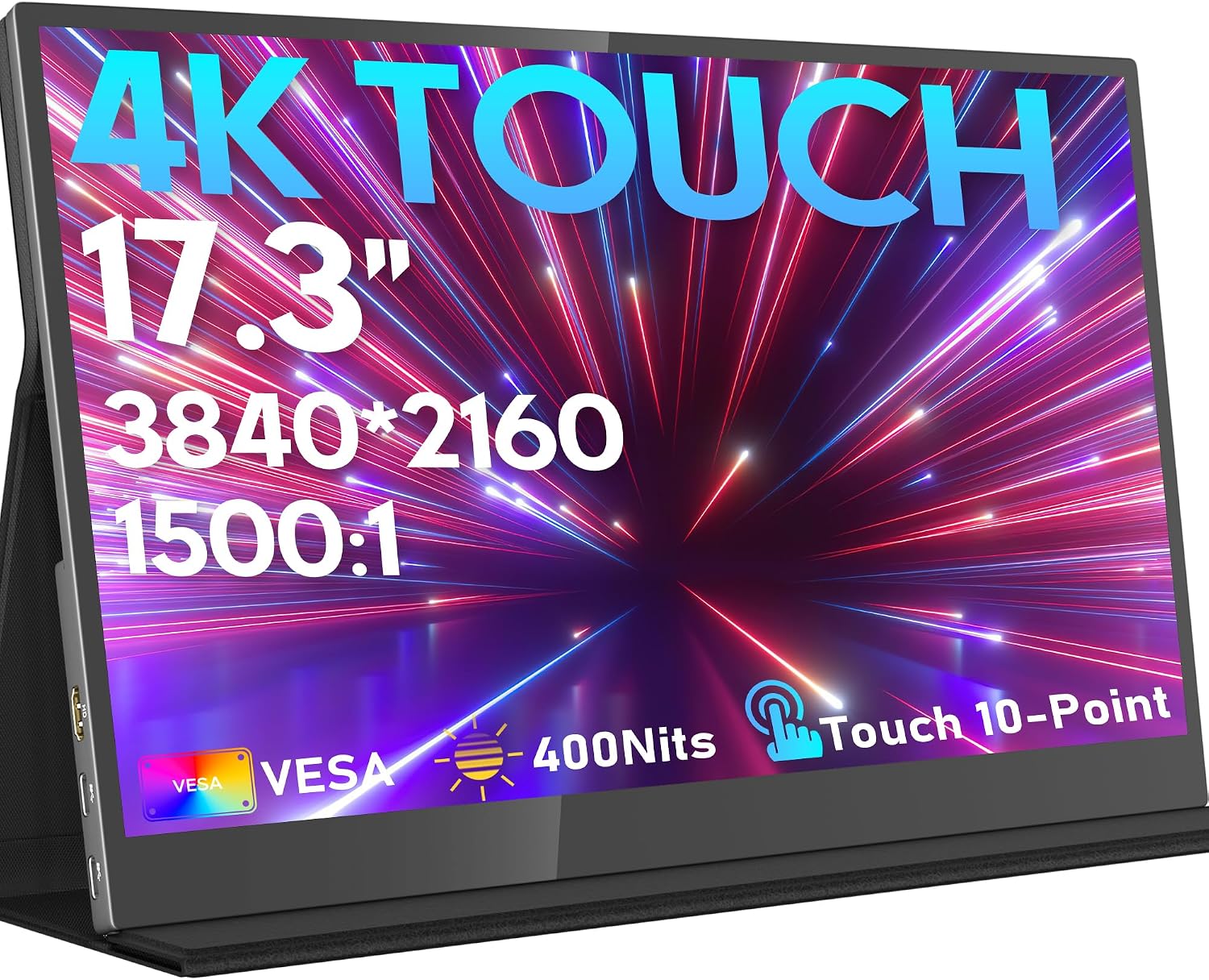 ZSCMALLS 17.3'' 4K Touch Portable Monitor for Laptop, 3840P×2160P Touch Screen with HDR, 100% sRGB 1500:1, Ultra Slim & Eye Care,Travel Monitor External for Laptop, Mac, PC, PS5, Xbox
