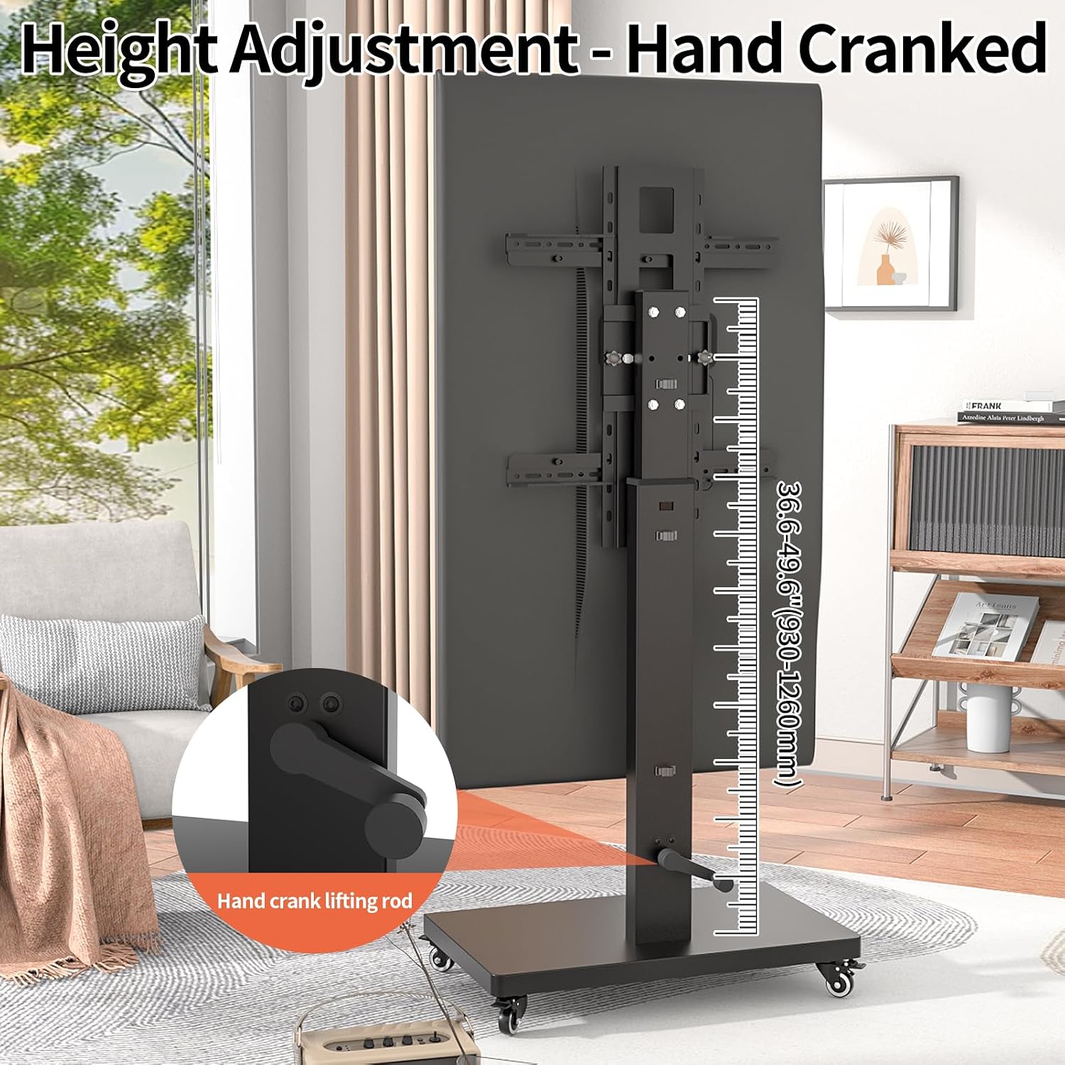 Mobile TV Cart Stand with Wheels for 32-80 Inch TVs,90°Landscape to Portrait Rotating,Manual Height Adjustable,Max VESA 600x400mm,Holds 110 Lbs,Mobile TV Cart Rolling TV Stand,XL-XZ08B