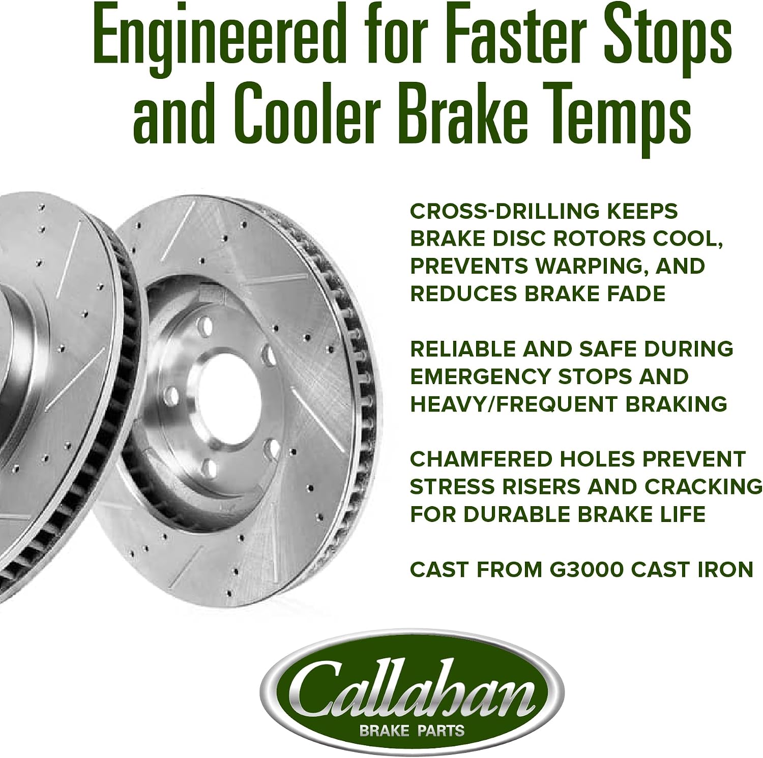 Callahan Brake Parts Front Brake Kit For Honda Civic 2006-2011 [Model Specific] Replacement Drilled Slotted Brake Rotors with Ceramic Brake Pads