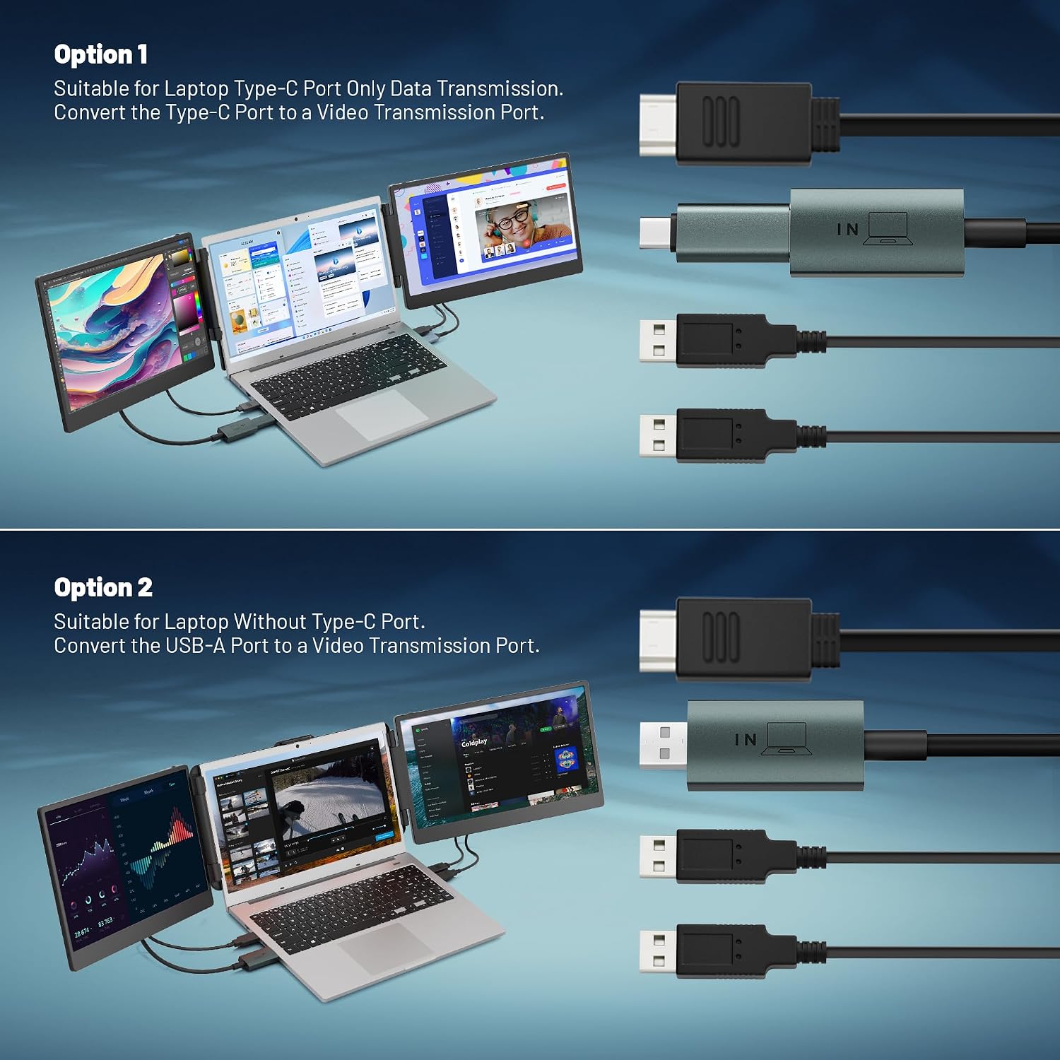 domyfan 14' Laptop Screen Extender with HUB/USB/HDMI Plug and Play for Windows, MacOS M1 M2 M3