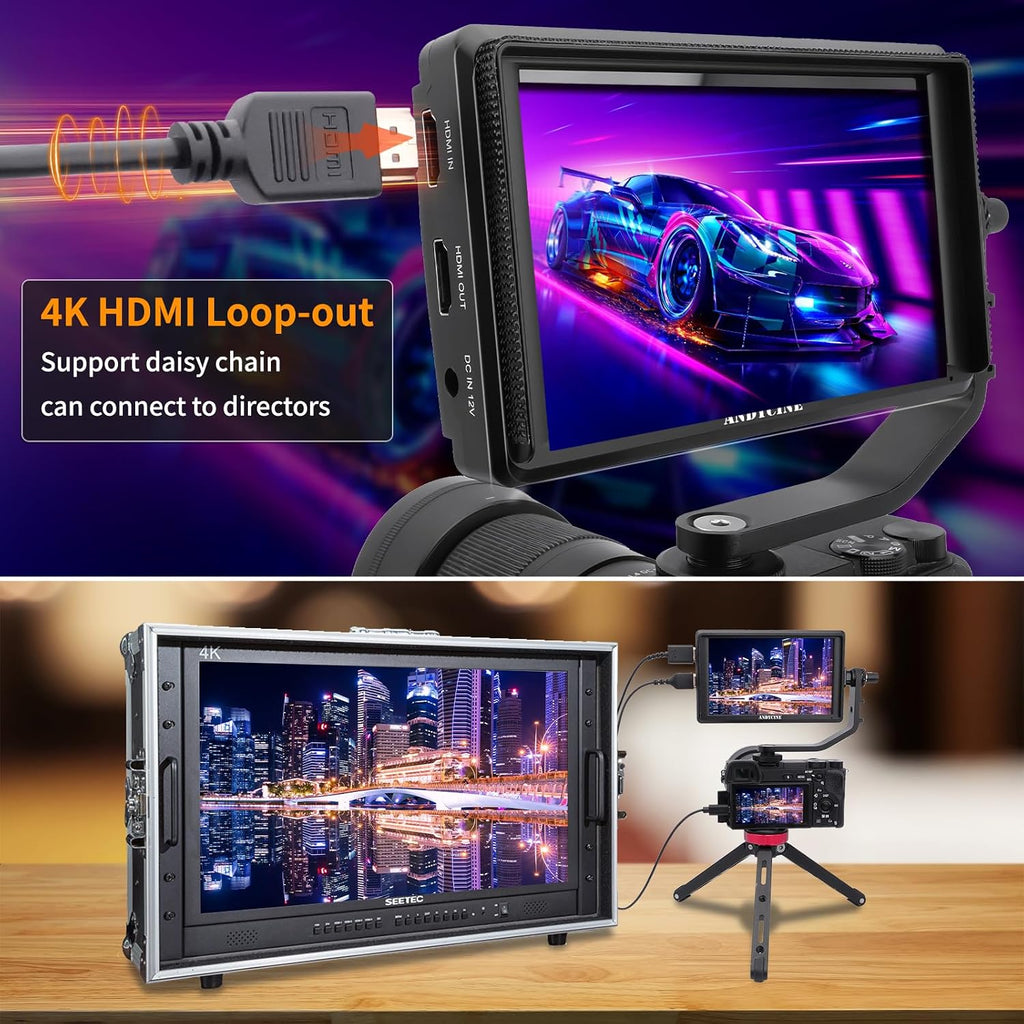 ANDYCINE A6 V2 6 Inch HDMI Field Monitor 1920x1080 Camera Fiedl Monitor Bundle with 4k HDMI in/Out Tilt Arm, Power Output, Battery & Carry Case Included