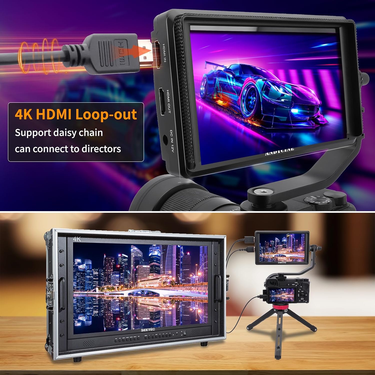 ANDYCINE A6 V2 6 Inch HDMI Field Monitor 1920x1080 Camera Fiedl Monitor Bundle with 4k HDMI in/Out Tilt Arm, Power Output, Battery & Carry Case Included