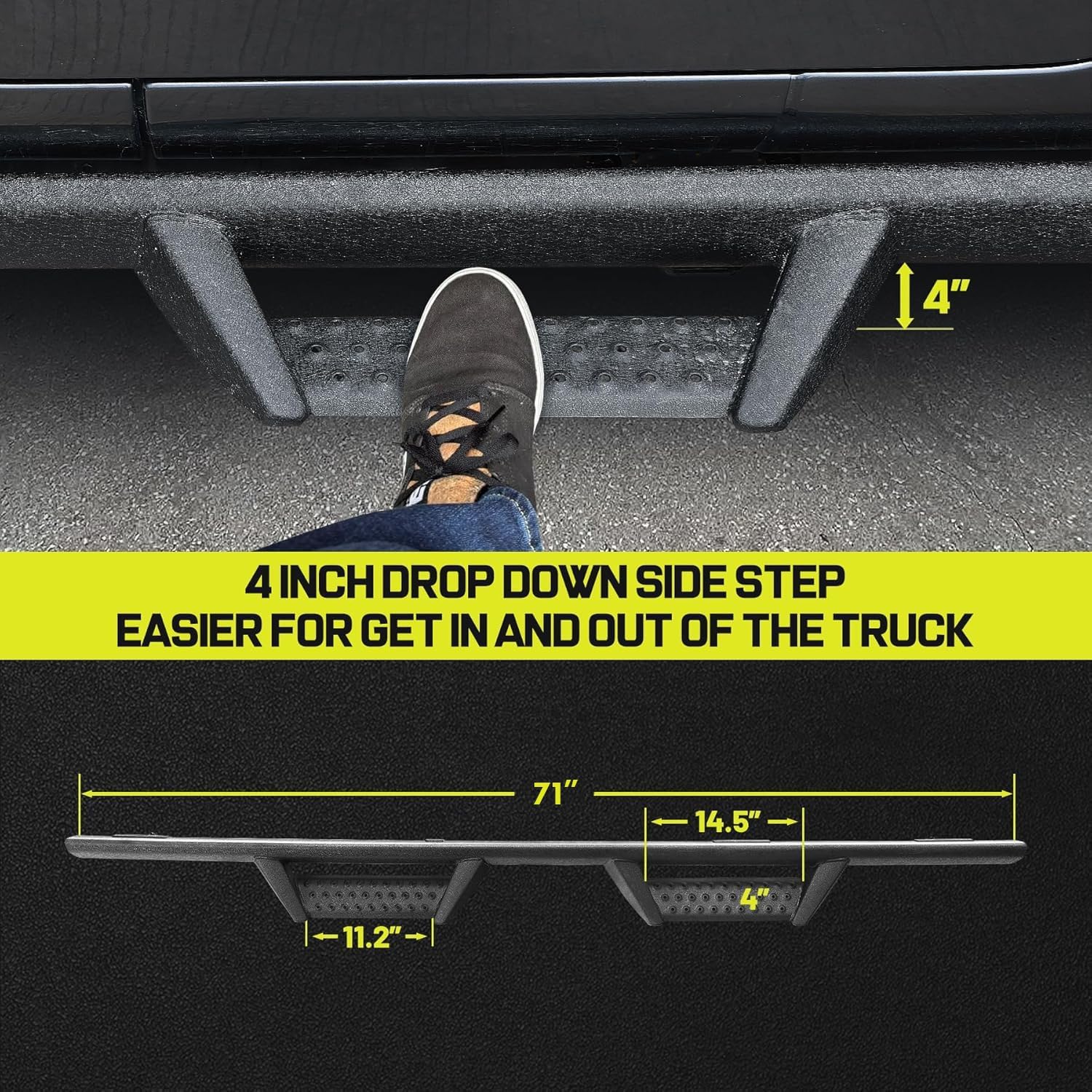 BINARY STAR Running Boards Compatible with 2021-2026 Ford Bronco 4 Door SUV (Do not fit Bronco Sport Model), Rock Rails Sliders Drop Down Side Steps, 4 Inch Black Step Bars Side Step.