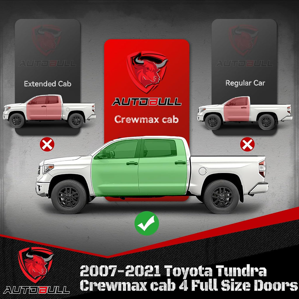 6 Inches Running Boards Side Steps Compatible with 2007-2021 Toyota Tundra Crewmax Cab 4 Full Size Doors, Black Textured Aluminum Nerf Bars