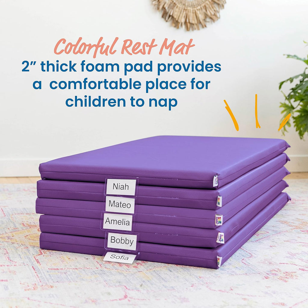 ECR4Kids SoftZone Rainbow Rest Time Mat with Name Tag, Sleeping Pad, Purple, 5-Piece