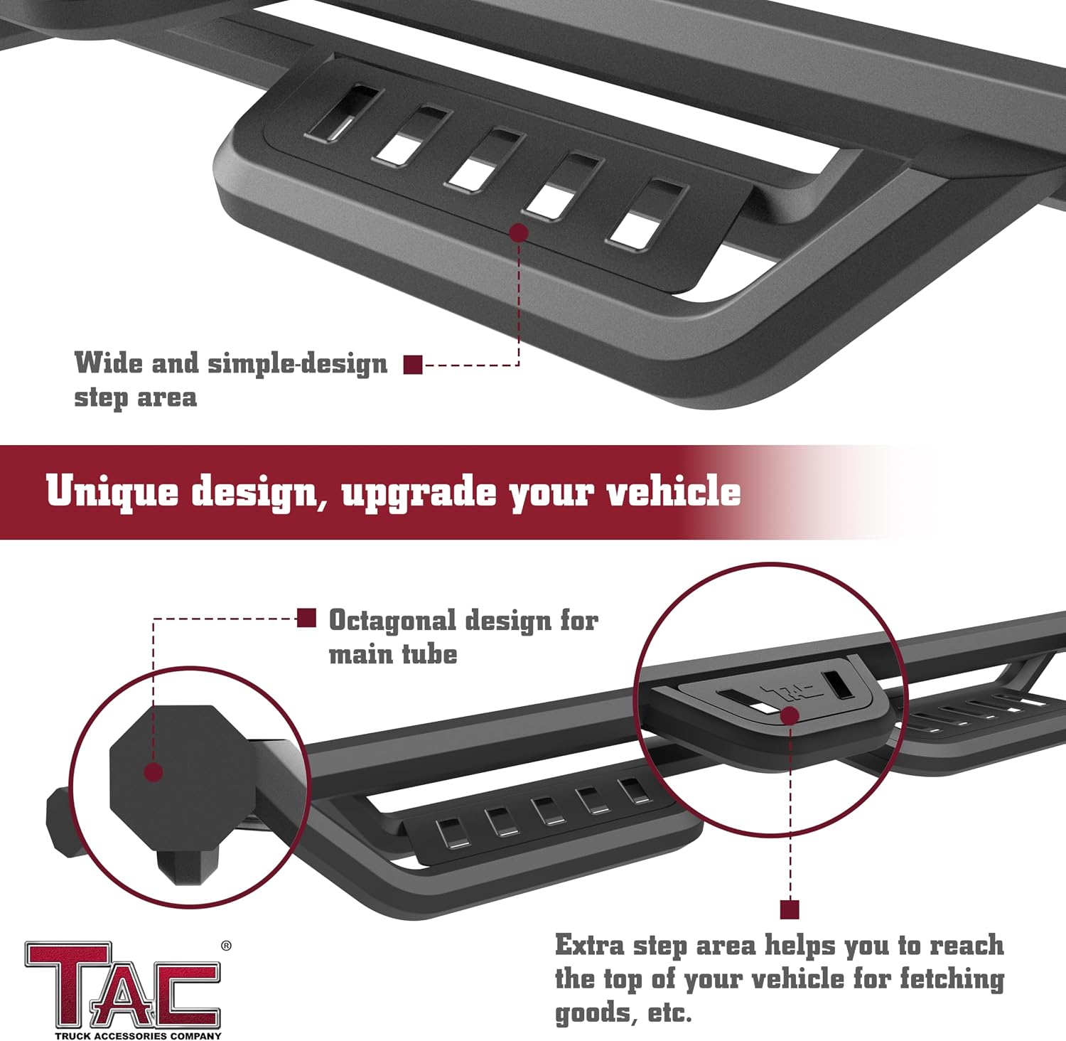TAC Gen5HD Running Boards W/T 4'-Drop Compatible with 2005-2026 Nissan Frontier Crew Cab Truck| Side Steps| Nerf Bar| Two-Stair| 2 pcs