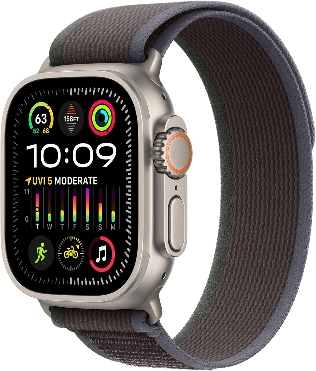 Apple Watch Ultra 2 [GPS + Cellular, 49mm] Titanium Case with Blue/Black Trail Loop, S/M (Renewed)