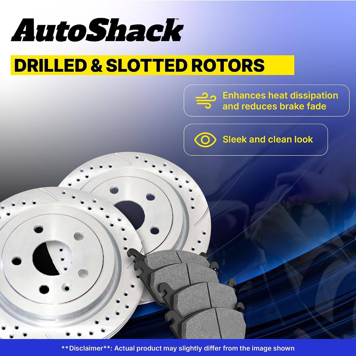 AutoShack Front & Rear Brake Rotors & Premium Pads for Honda, Civic 2006-2011, FWD L4 1.8L - Coated Drilled & Slotted - Silver Matte Finish - TurboGuard