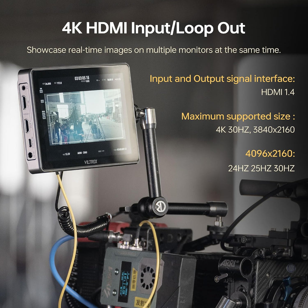 VILTROX DC-L1 7' Camera Field Monitor Touchscreen DSLR Kamera Monitor with 170° Wide View Angle,600 Nits,HD 1280x800 IPS 4K HDMI Loop in/Out with Peak Focus Video Assist Waveform,Battery,Sunshade Hood