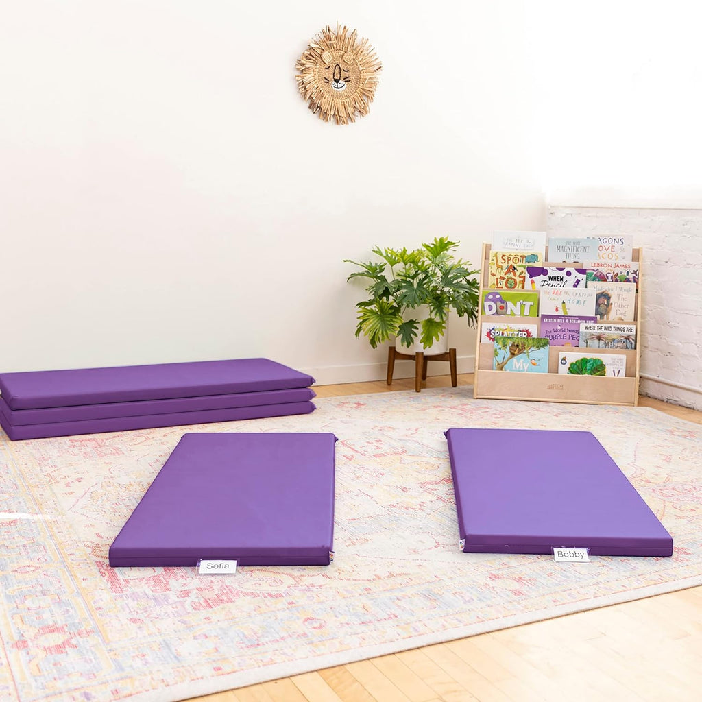 ECR4Kids SoftZone Rainbow Rest Time Mat with Name Tag, Sleeping Pad, Purple, 5-Piece