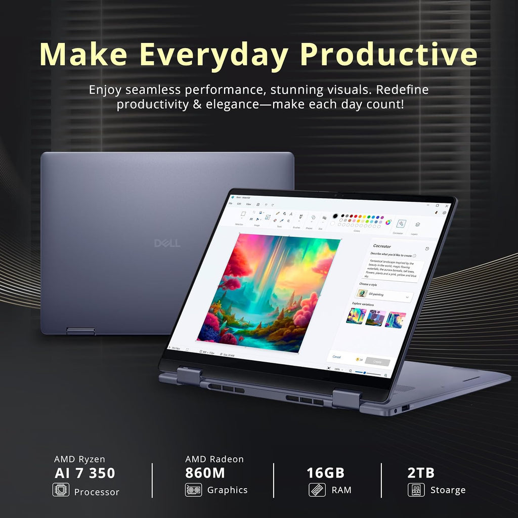 Dell 14' WUXGA 2-in-1 Touchscreen Laptop, AMD Ryzen AI 7 350, 16GB RAM, 2TB Storage (1TB SSD+1TB Docking Station Set), AMD Radeon 860M, Copilot+ PC, Backlit Keyboard, Fingerprint Reader, Win 11, Blue