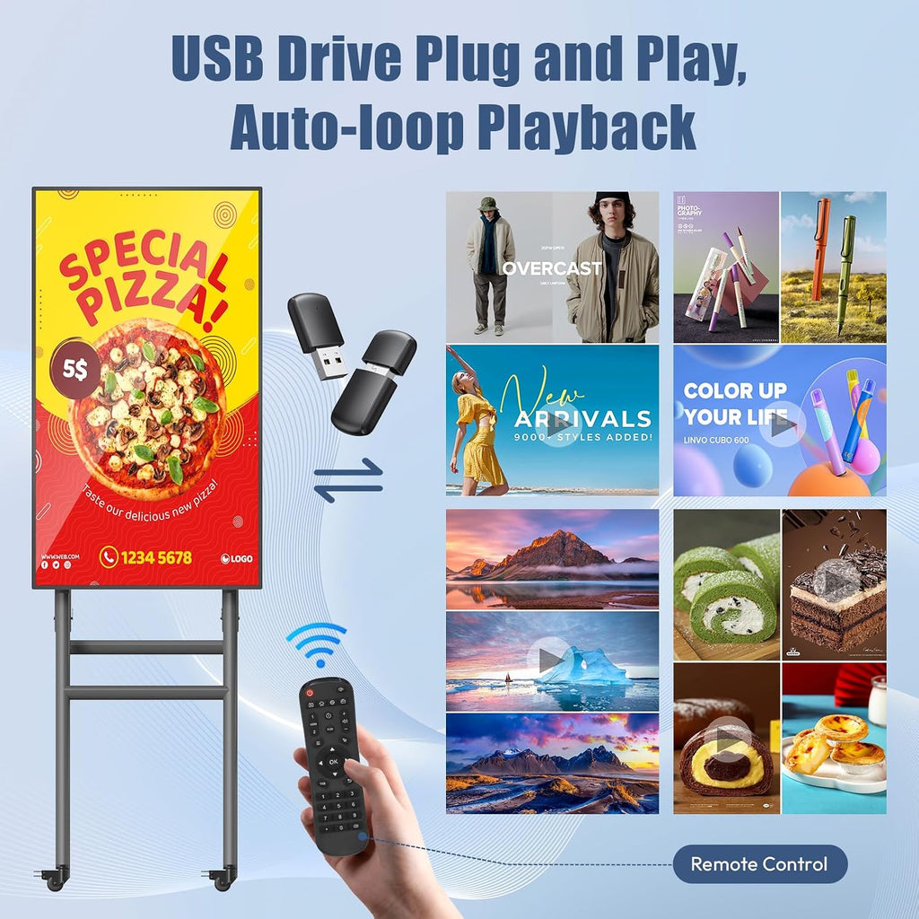 MWE 43 Inch Mobile Digital Signage Display Kiosk with Flight Case, Portable Digital Poster with Screen Mirroring App Publishing, Advertising Display Kiosk, Android OS