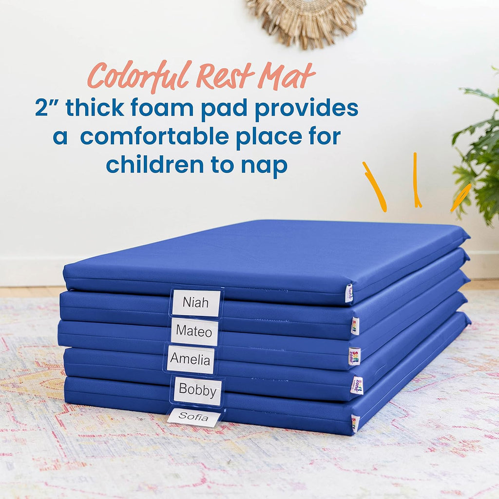 ECR4Kids SoftZone Rainbow Rest Mat, 2in, Sleeping Pad, Blue, 5-Piece