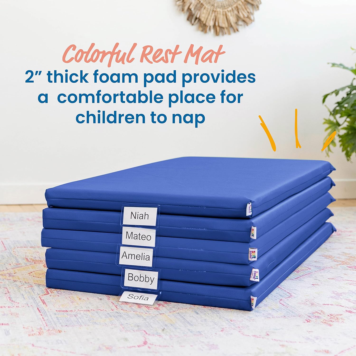 ECR4Kids SoftZone Rainbow Rest Mat, 2in, Sleeping Pad, Blue, 5-Piece