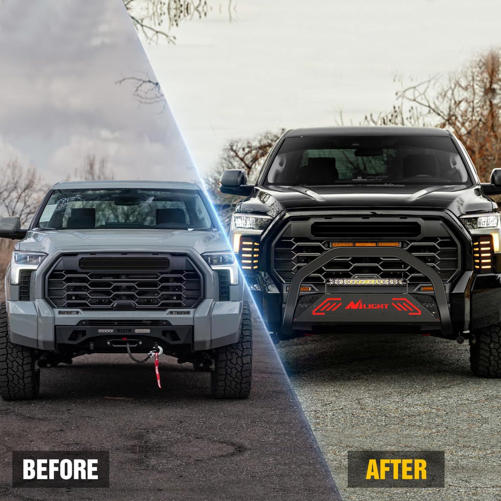 Nilight Bull Bar with Light Bar&License Plate Hole Compatible with Toyota Tundra 2022 2023 2024 Truck Brush Guard, Front Bumper Push Bar w/Grille Skid Plate Light Mount