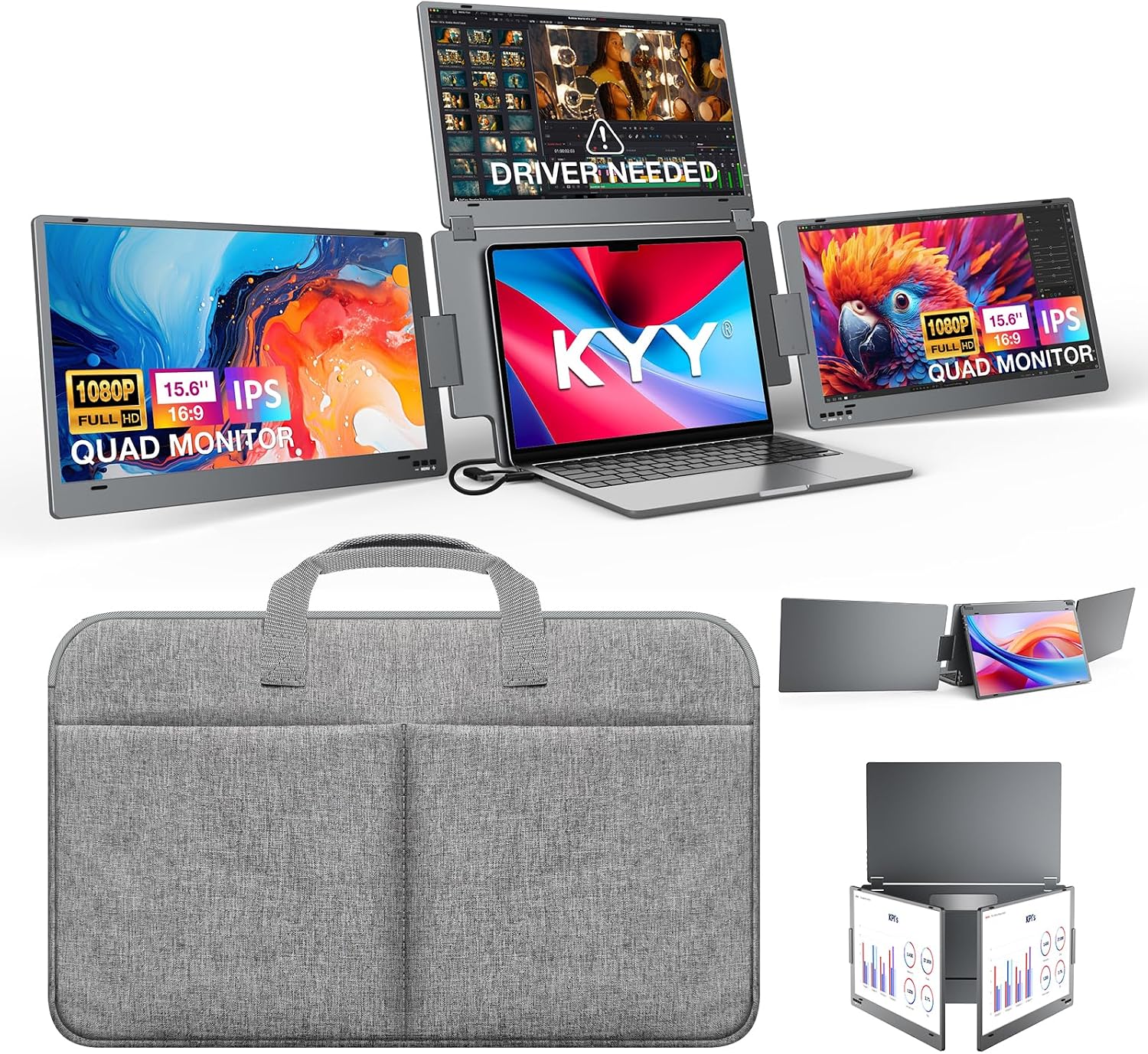 KYY 15.6' Quad Laptop Screen Extender X90G & Bag