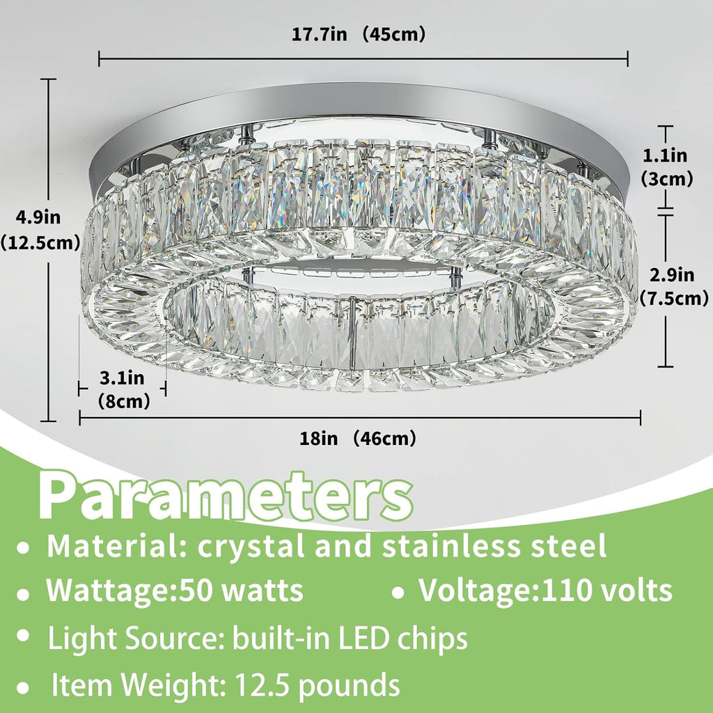 HOPGGIE 18' Dimmable Chandelier with Remote Control LED Ceiling Light Flush Mount Ceiling Light Fixtures Large Crystal Chandeliers Light for Living Room Bedroom Dining Room (dimmable)