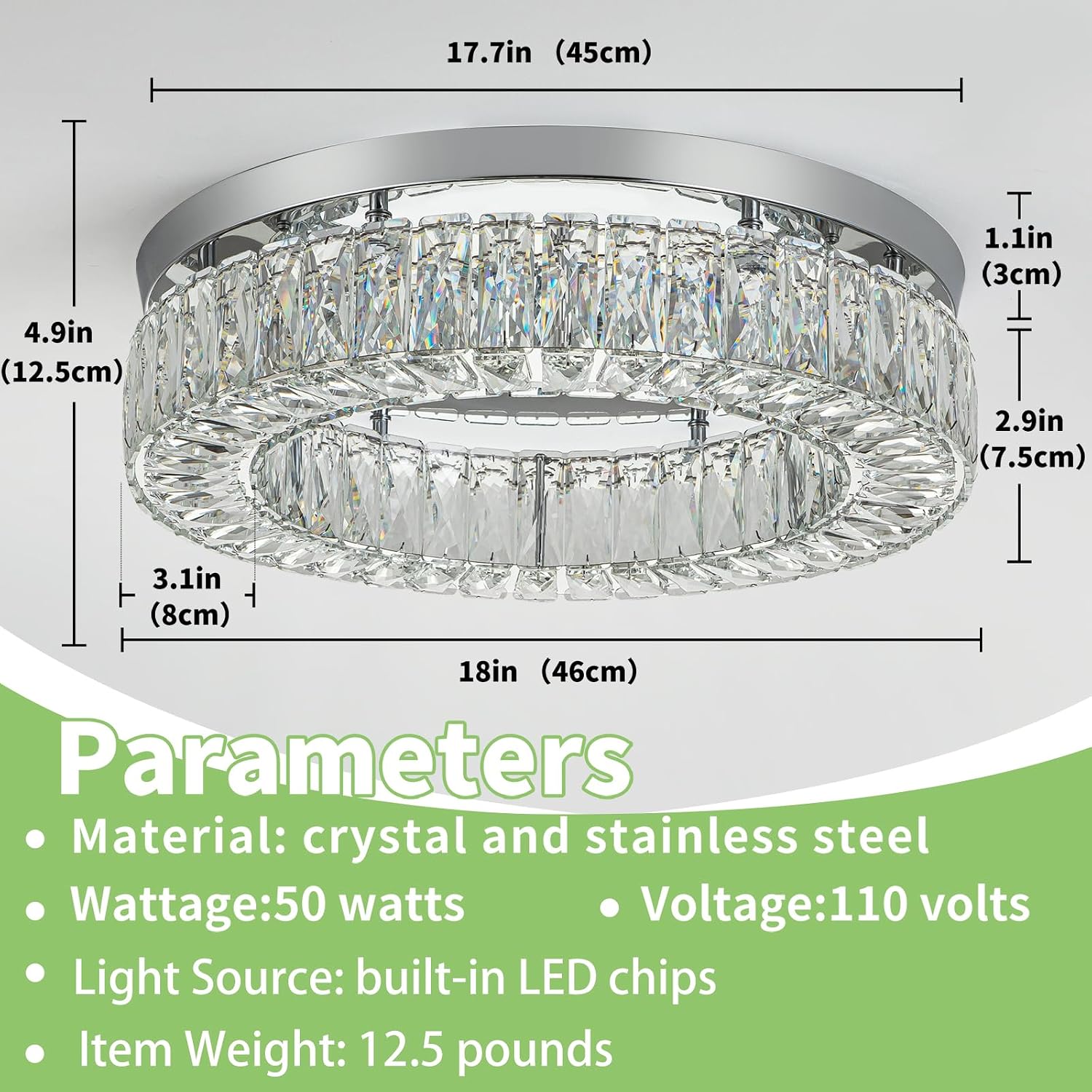 HOPGGIE 18' Dimmable Chandelier with Remote Control LED Ceiling Light Flush Mount Ceiling Light Fixtures Large Crystal Chandeliers Light for Living Room Bedroom Dining Room (dimmable)