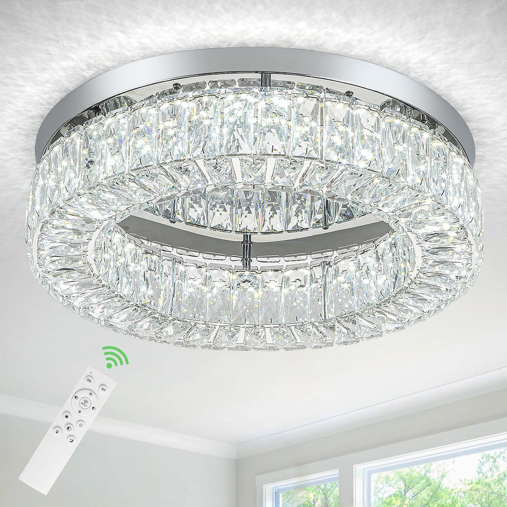HOPGGIE 18' Dimmable Chandelier with Remote Control LED Ceiling Light Flush Mount Ceiling Light Fixtures Large Crystal Chandeliers Light for Living Room Bedroom Dining Room (dimmable)