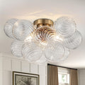 GoYeel Semi Flush Chandelier Gold, Modern Light Fixtures Ceiling Mount Lighting Pendant 3 Light Dining Chandeliers Over Table Glass 18.5' 13 Clear Swirled Globe for Foyer Bedroom Kitchen