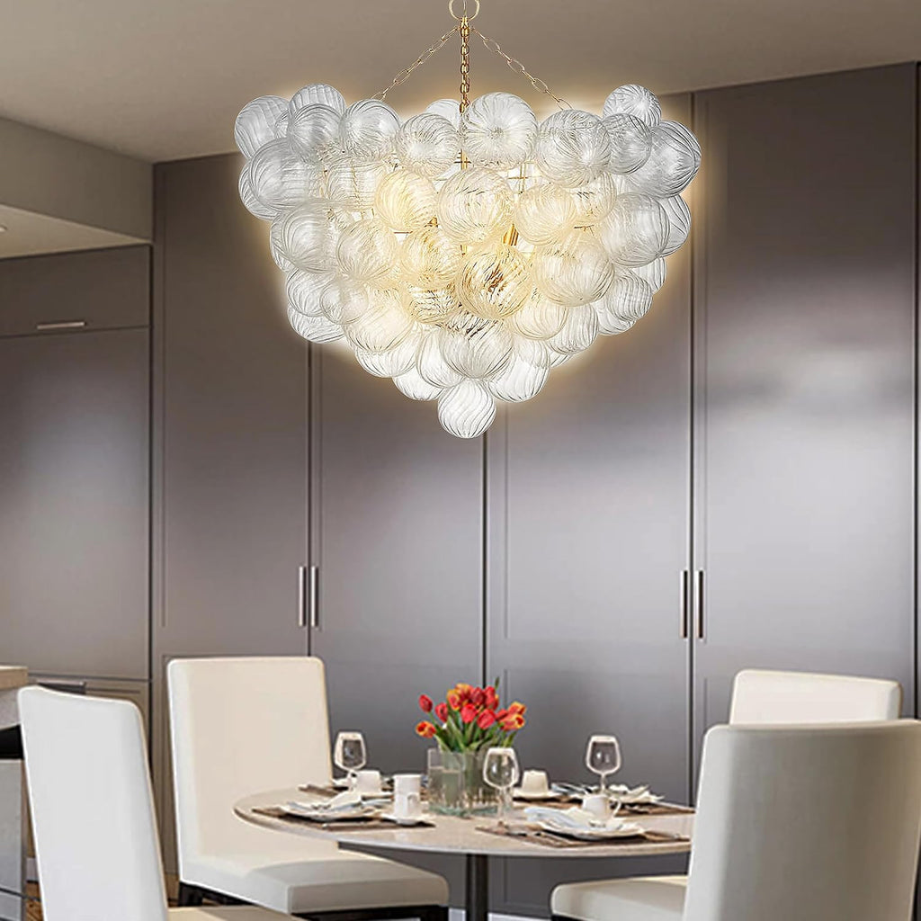 Longree Nordic Bubble Ball Swirled Glass Chandelier, Dia 36 inch Gild Gold and Clear Blown Glass Large Pendant Light Fixture for Bedroom Study Restaurant Entry Room