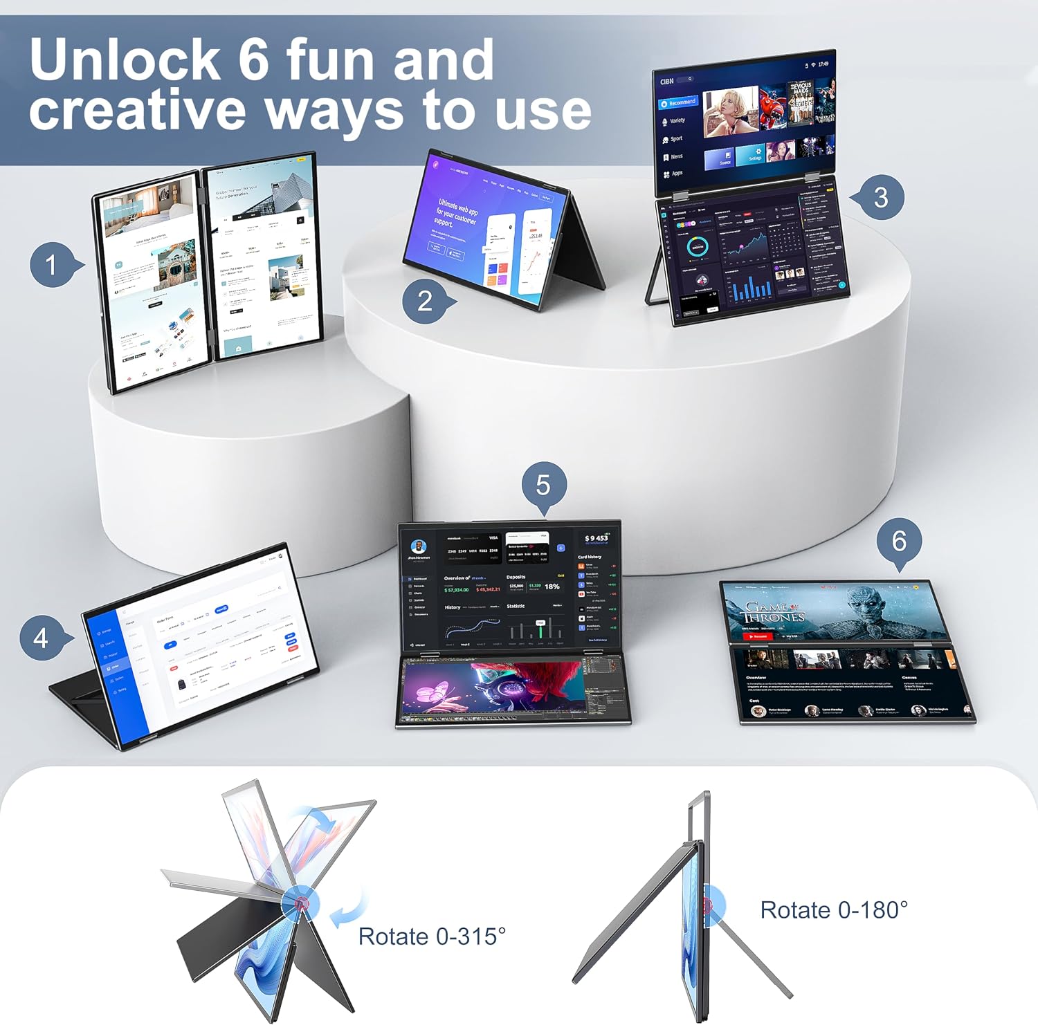 InnoView 15.6' FHD 100Hz 100% sRGB Dual Monitor with 15.6 Inch FHD 1080P Standard HDMI USB C Second External Monitor for Laptop