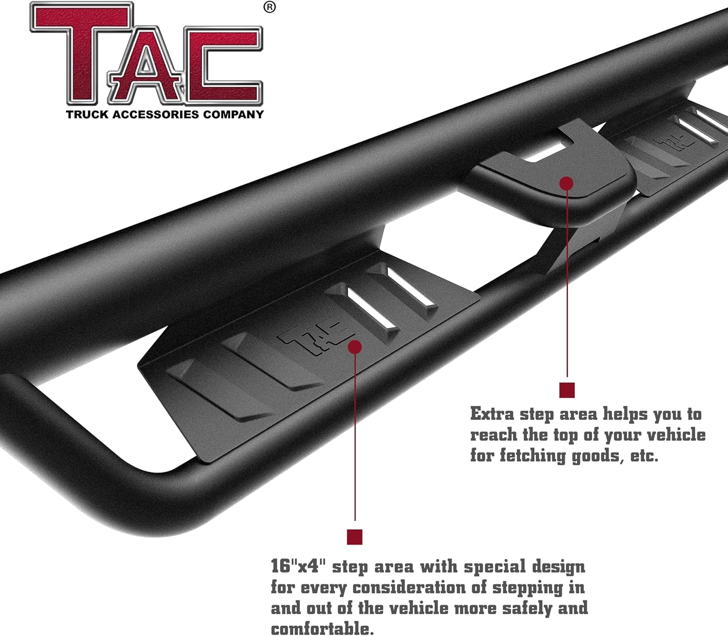 TAC EHD Running Boards Compatible with 2021-2026 Ford Bronco 4 Door | Side Steps| Nerf Bars| Step Rails| Rocker Slider| Two-Stair| Pickup Truck Exterior Accessories| 4' Drop| Carbon Steel