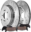Detroit Axle - Rear Brake Kit for 2018-2022 Kia Stinger 2019-2022 Genesis G70 V6, Drilled and Slotted Disc Brake Rotors Ceramic Brakes Pads 2019 2020 2021 2022 Replacement : 13.39' inch Rotor