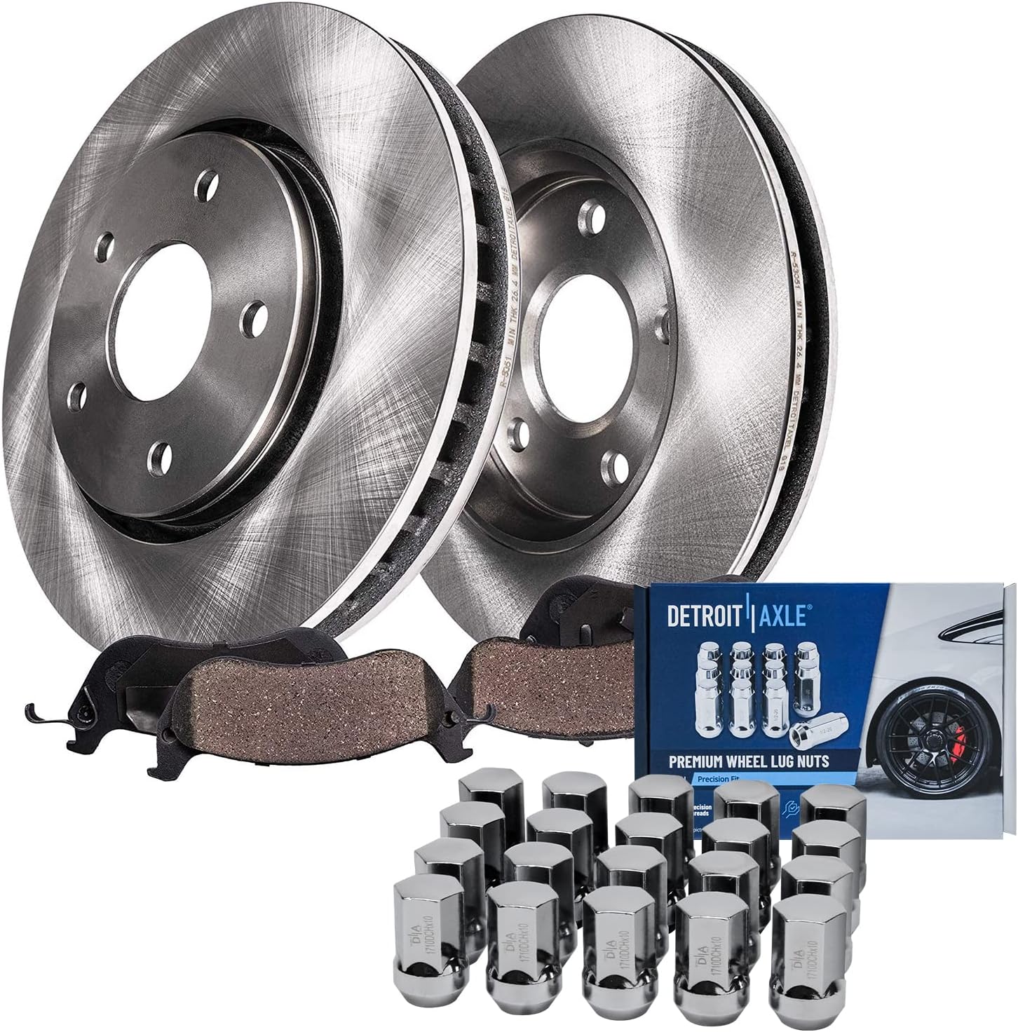 Detroit Axle - Front Brake Kit Wheel Lug Nuts for 2007-2009 Dodge Durango Chrysler Aspen Disc Brake Rotors Ceramic Brake Pads 20pc Wheel Lug Nuts Replacement 5 Lugs