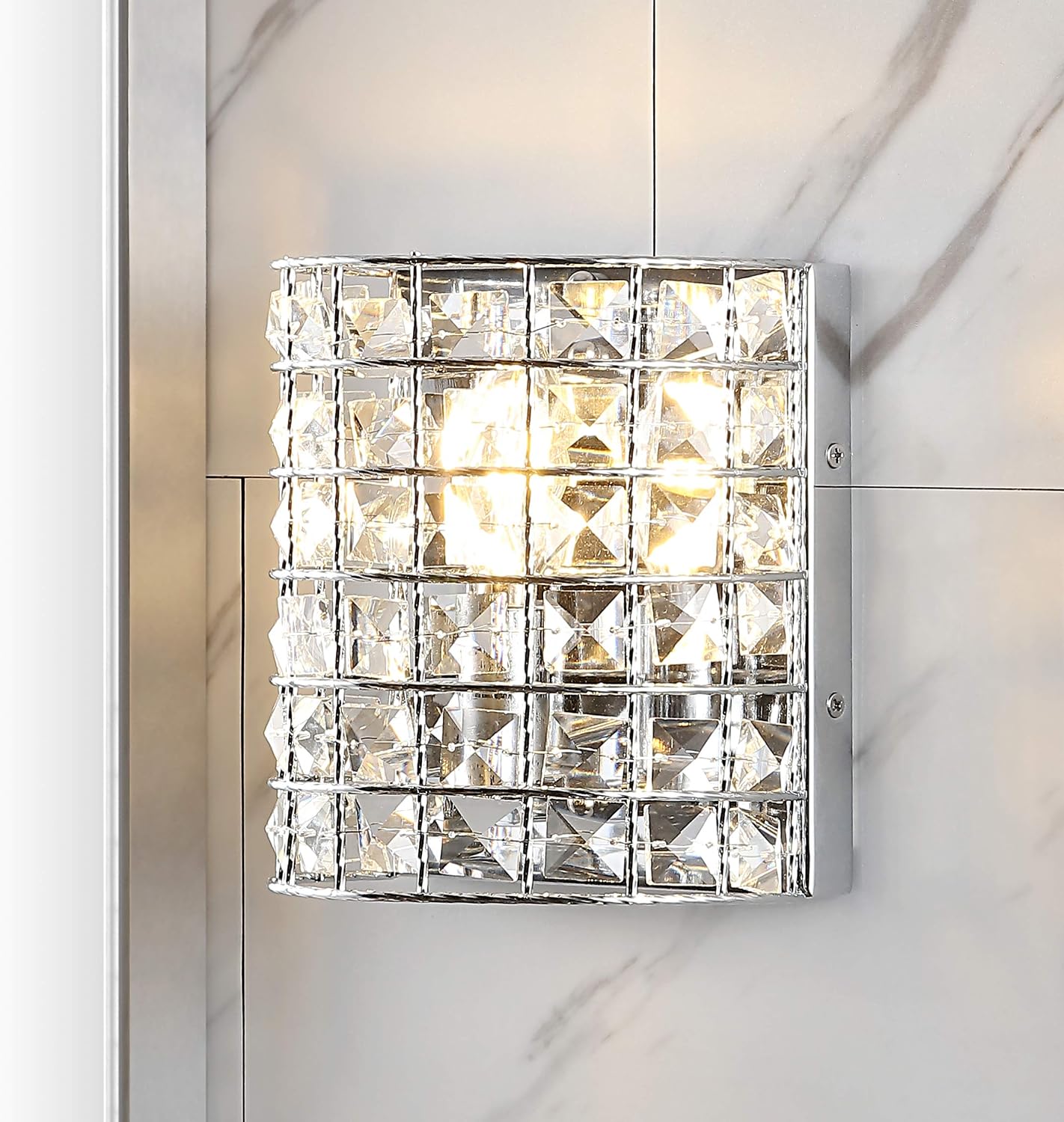 JONATHAN Y 7' Chrome Modern LED Vanity Light Sconce for Bathroom Decor, 1-Light, Clear Crystal Shade, Glam Wall Lighting for Hallway Entryway, LED Bulb Included JYL7542A