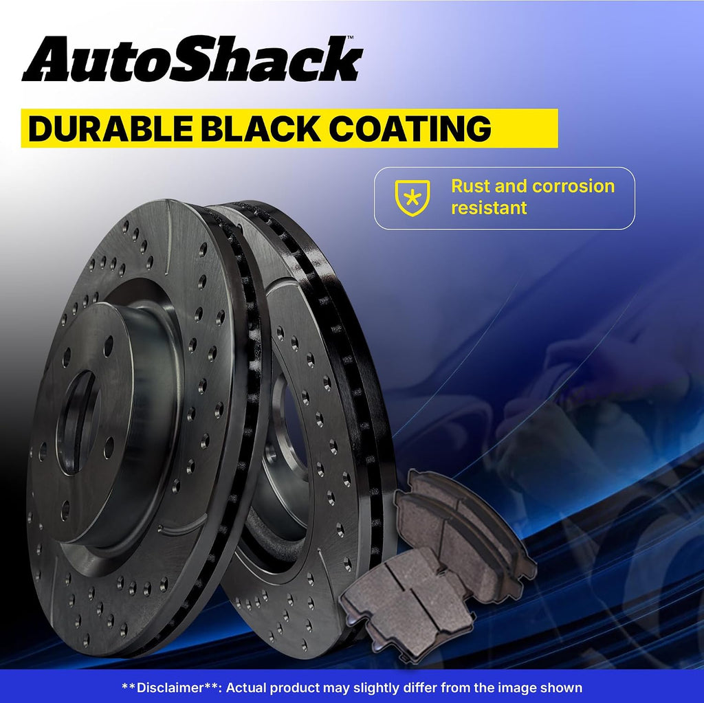 AutoShack Front & Rear Brake Rotors & Premium Pads for Honda, Civic 2006-2011, FWD L4 1.8L - E-Coated Drilled & Slotted - Black Finish - NightGuard
