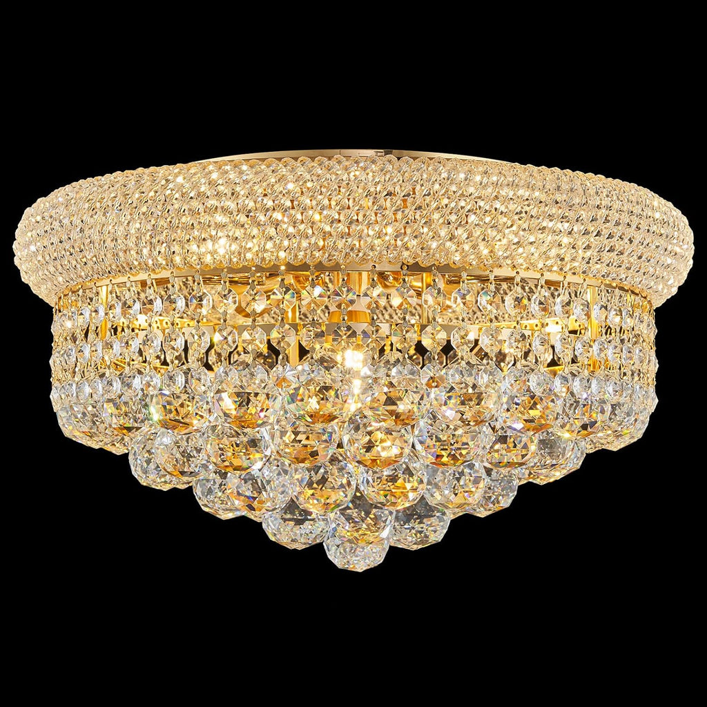 7 - Light Flush Mount Crystal Chandelier for Living Room Dining Room Entryway Hallway Bedroom Foyer Gold Finish