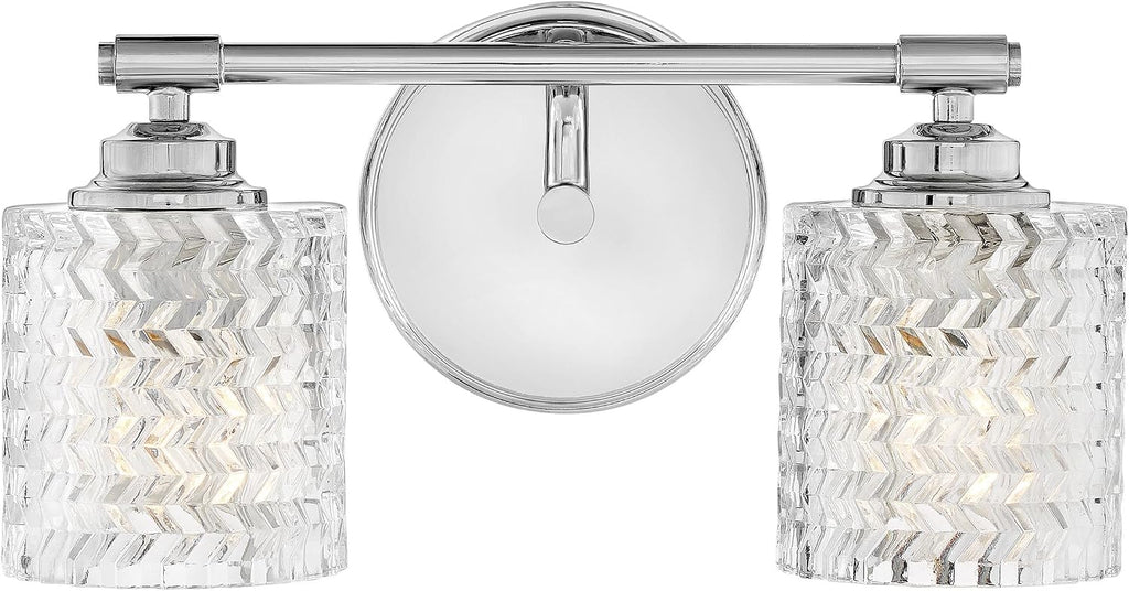 Hinkley Elle Collection Two Light Bathroom Vanity Fixture with Clear Chevron Glass, Chrome