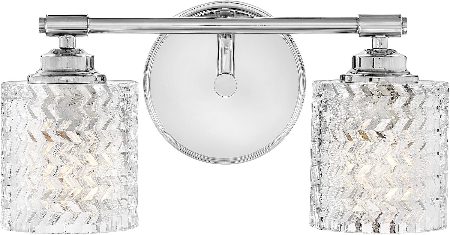 Hinkley Elle Collection Two Light Bathroom Vanity Fixture with Clear Chevron Glass, Chrome