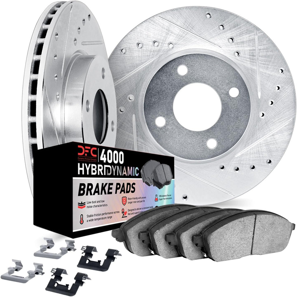 Dynamic Friction Company Front Brake Kit Fits 2003-2005 Honda Civic Hybrid Sedan; 2007-2008 Honda Fit USA/CANADA| 4000 HybriDynamic Pads, Drilled Slotted Rotors| Hardware| 10.3' Front