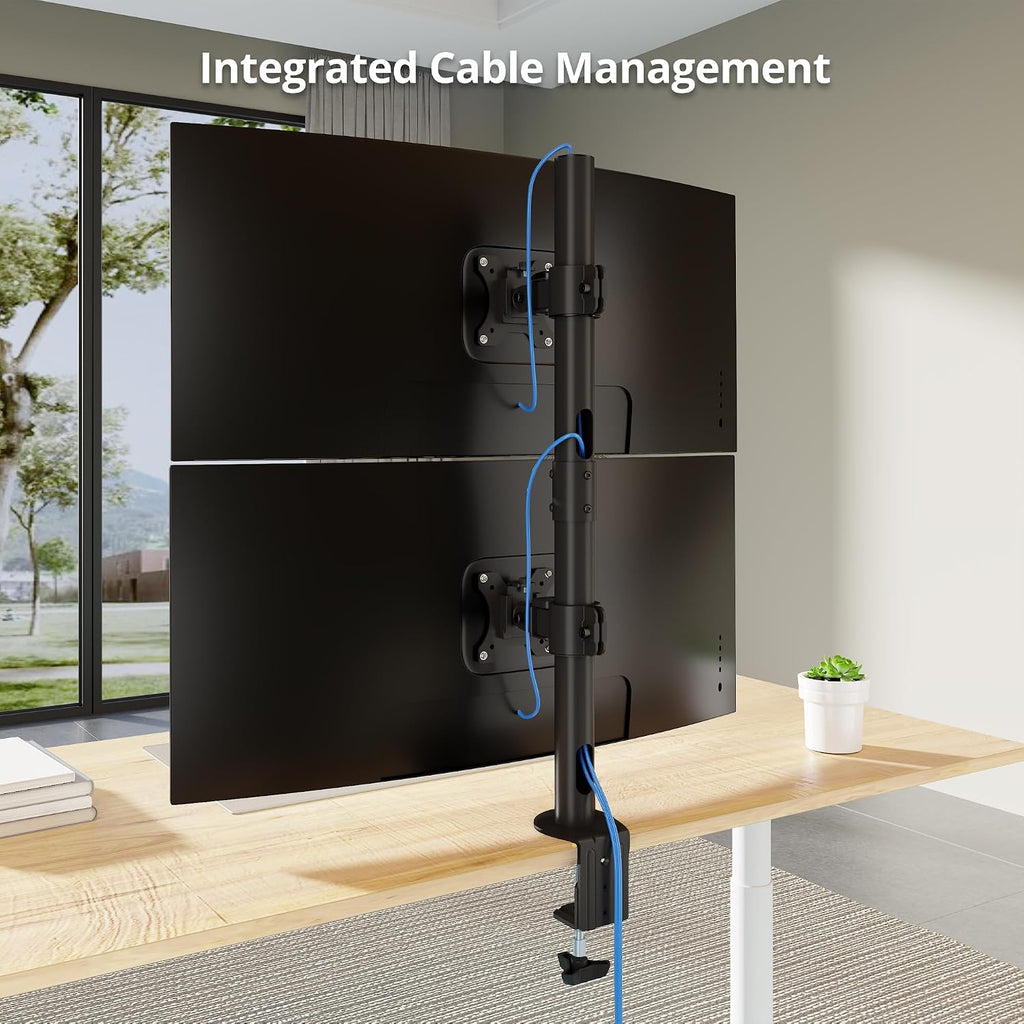 SIIG Dual Vertical Monitor Stand- Black, Fits 13-38' Screens- Up to 26.5 lbs- 31.5' Height Adjustable Pole- Quick-Release VESA- Cable Management -C-clamp/Grommet -VESA Plate 75/100(CE-MT5G11-S1)