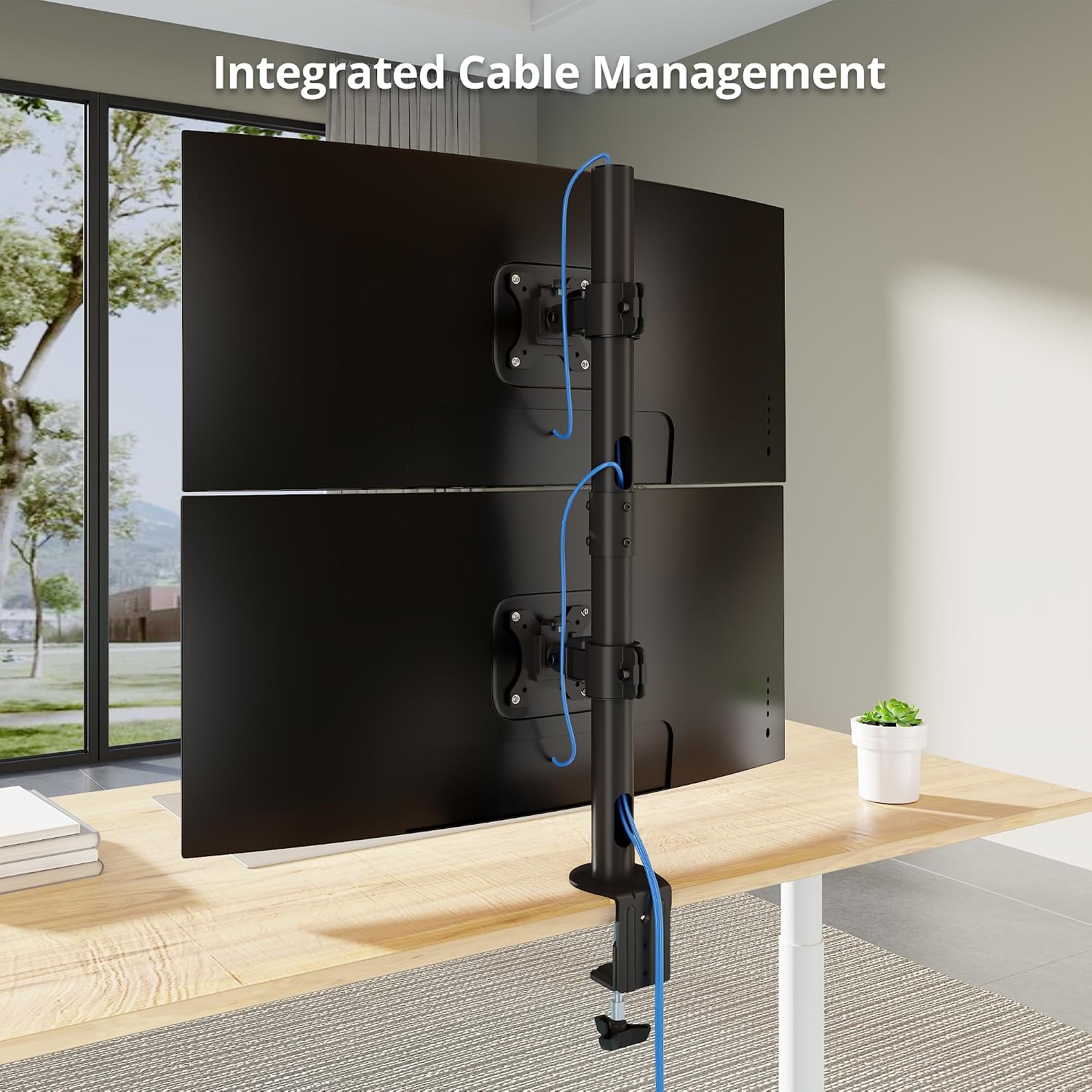 SIIG Dual Vertical Monitor Stand- Black, Fits 13-38' Screens- Up to 26.5 lbs- 31.5' Height Adjustable Pole- Quick-Release VESA- Cable Management -C-clamp/Grommet -VESA Plate 75/100(CE-MT5G11-S1)