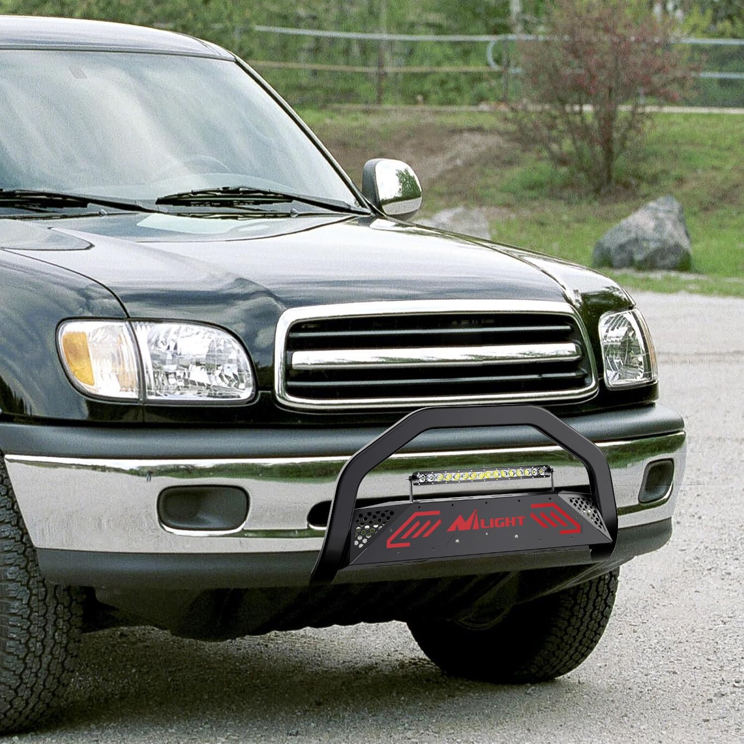 Nilight Bull Bar&License Plate Hole with LED Light Bar Compatible with Toyota Tundra 1999-2006 for Toyota Sequoia 2001-2007 Truck Brush Guard, Front Bumper Push Bar w/Grille Skid Plate Light Mount