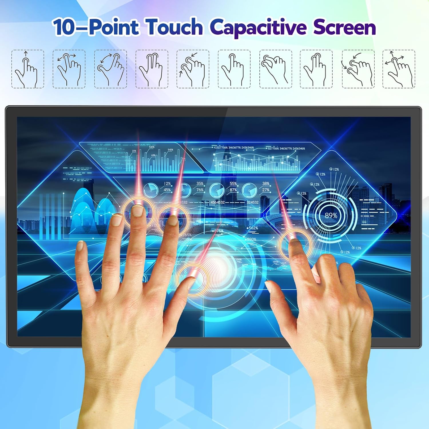 43 inch Capacitive Multi-Touch Screen Industrial Monitor, Built-in Speakers, USB, VGA, DVI & HD-MI Ports,16:9 Display and 1920 x 1080P, Digital Signage Displays Player for Advertising