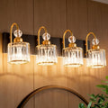 Bathroom Vanity Light Fixtures Over Mirror - Makeup Lighting Black Gold - for Modern Wall, Bath, Desk, Farmhouse, Hallway - 4 Crystal Lights