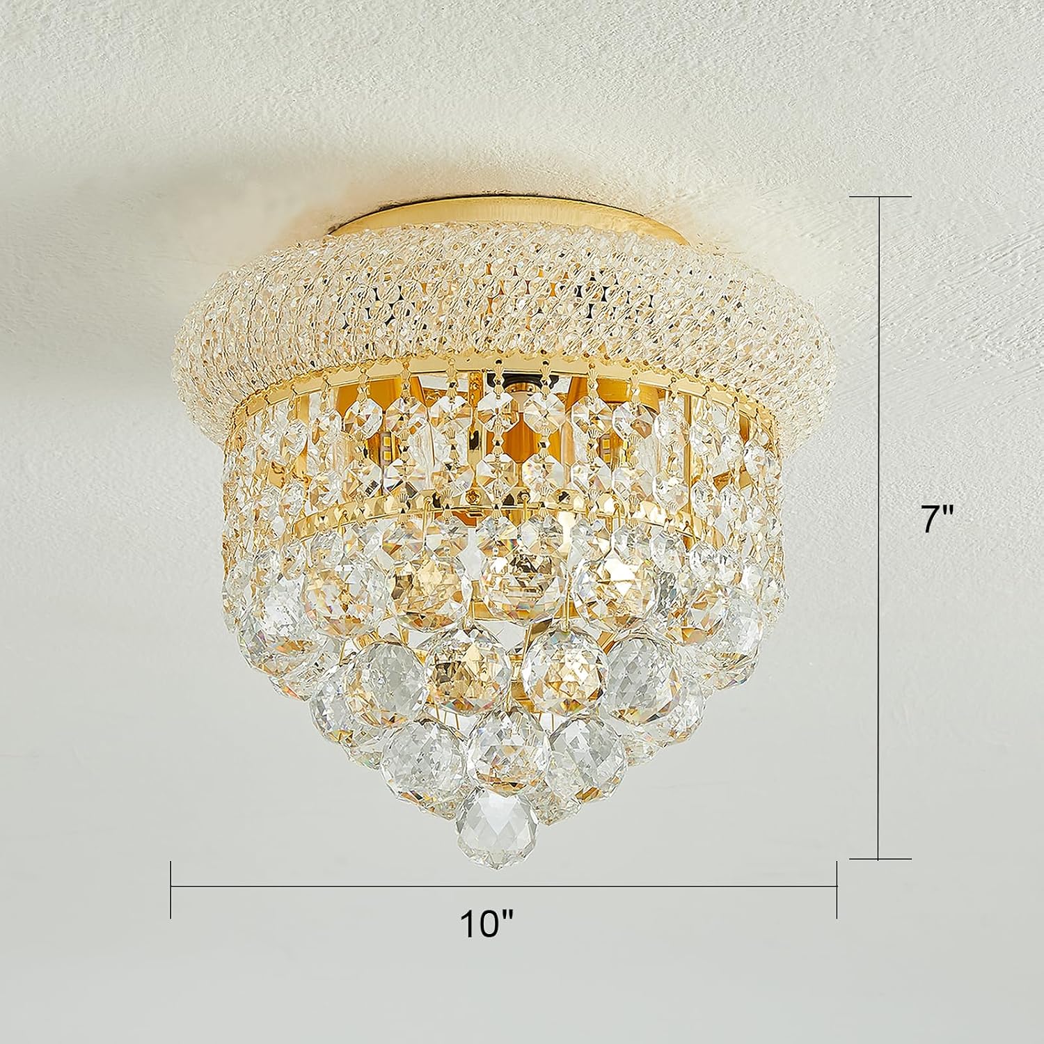 3 - Light Flush Mount Crystal Chandelier for Bathroom Hallway Entryway Closet Bedroom Laundry Gold Finish